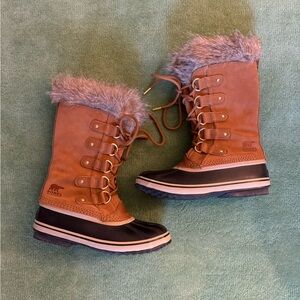 Sorel Joan Of Arctic Tan and Black with fur Winter Boots